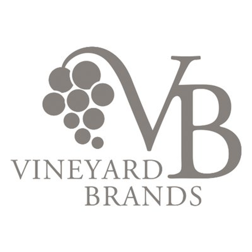 The vineyard brands logo features the words vineyard brands in a serif font with a stylized grape illustration
