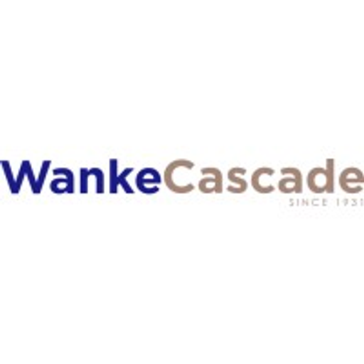Wanke logo featuring a stylized cascade design with blue and white colors representing the brands identity and visual style